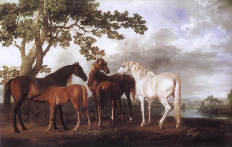 George Stubbs Mares and Foals in a River Landscape oil painting picture